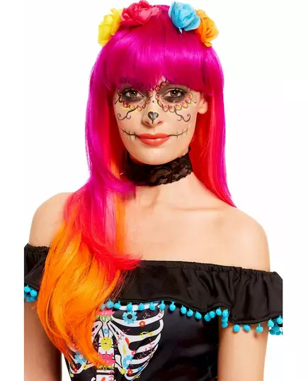 Paruka Day of the Dead růžovo-oranžová pro dospělé