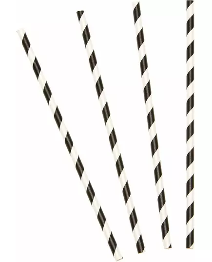 10 černých pruhovaných kartonových brček 19.5 cm