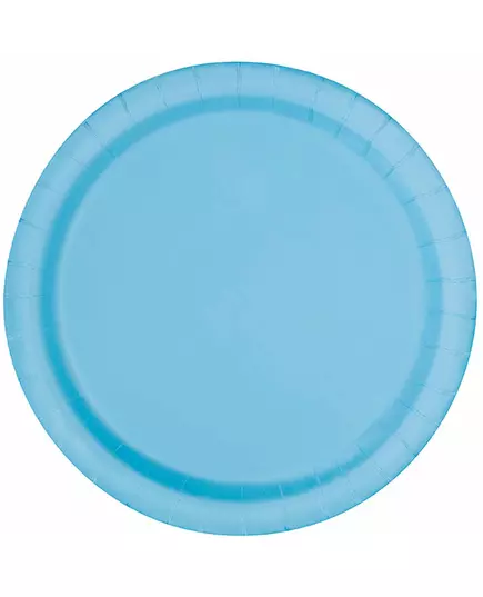 16 pastelově modrých papírových talířů 22 cm