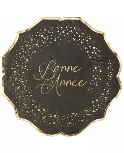 16 černo-zlatých ubrousků Happy New Year 33 × 33 cm