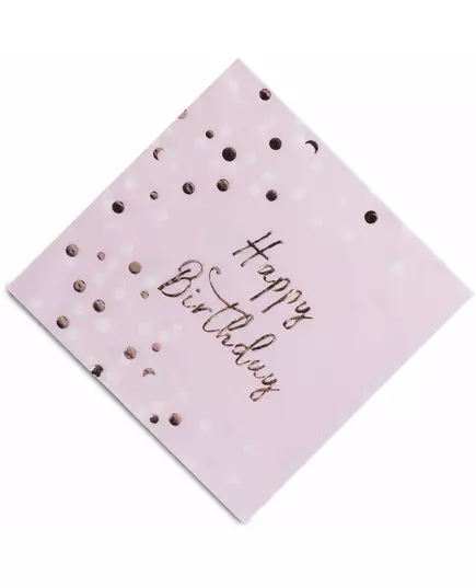16 ubrousků Happy Birthday rose gold konfety 33 x 33 cm