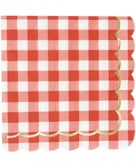 16 vroubkovaných károvaných a zlatých ubrousků 33 × 33 cm
