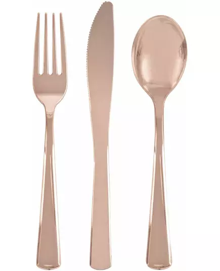 18 plastových příborů rose gold