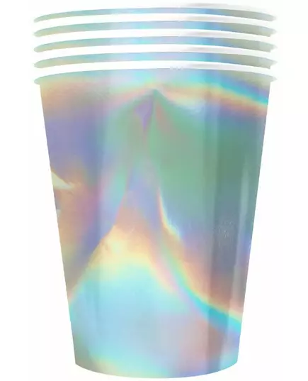 20 amerických recyklovatelných kartonových kelímků duhově iridescentních 53 cl