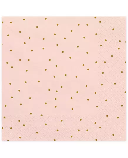 20 světle růžových papírových ubrousků se zlatými puntíky 33 × 33 cm