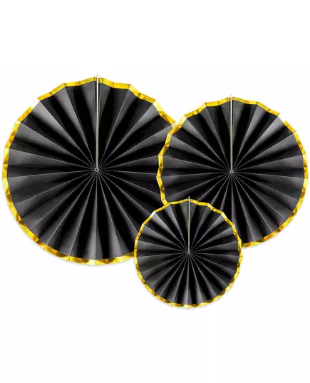 3 černo-zlaté kartonové rozety 23, 32 a 40 cm