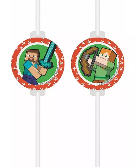 4 papírová brčka Minecraft s medailonem