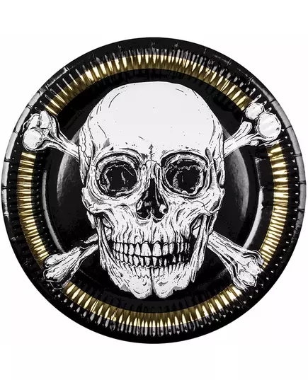 10 papírových talířů Pirate Jolly Roger 23 cm