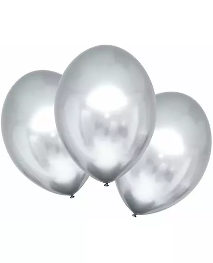 6 saténových stříbrných latexových balónků 28 cm