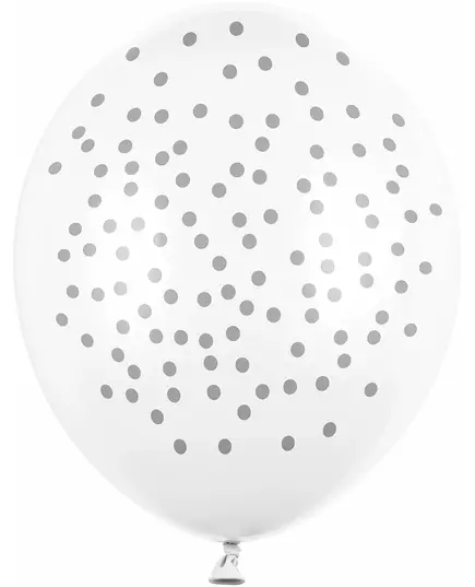 6 bílých latexových balónků se stříbrnými tečkami 30 cm