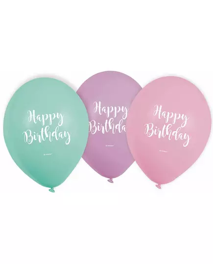 6 pastelových latexových balónků Happy Birthday 22,8 cm