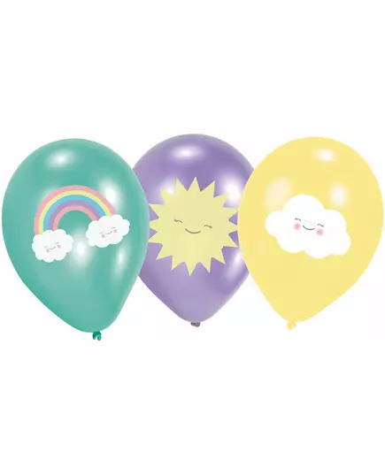 6 malých latexových balónků obláček – mint, fialová, žlutá 27,5 cm