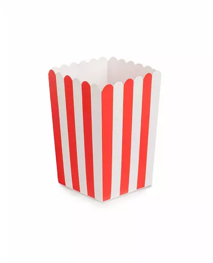 6 červeno-bílých kartonových krabiček na popcorn 7 × 12,5 cm
