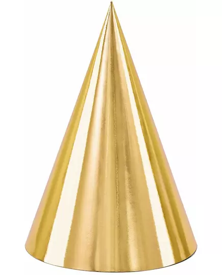 6 zlatých kartonových párty kloboučků 16 cm