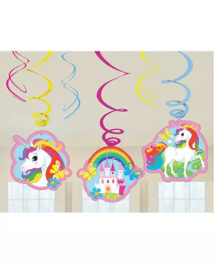 6 spirálových závěsných dekorací Unicorn