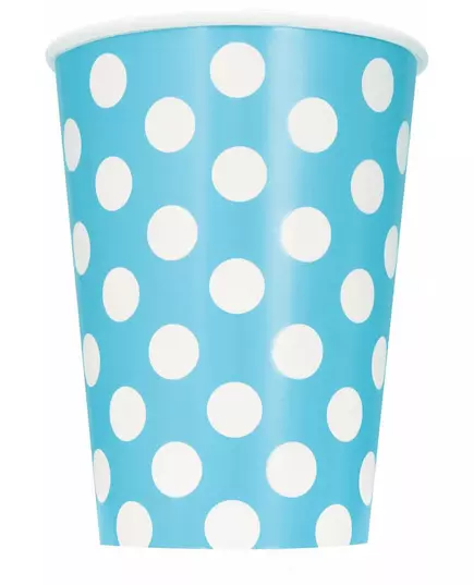 6 modrých puntíkovaných papírových kelímků 354ml