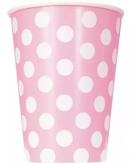 Růžovo-bílé puntíkované kartonové kelímky 354 ml