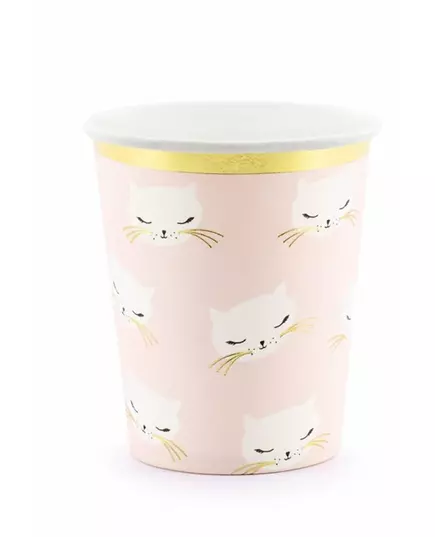 6 kartonových kelímků růžové a bílé kotě 200 ml