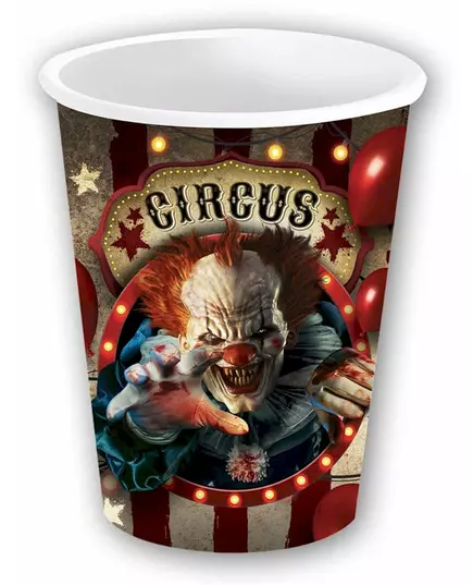 6 papírových kelímků Halloween klaun 240 ml
