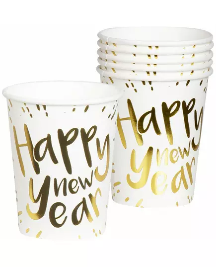 10 kelímků Happy New Year bílo-zlatých 21 cl