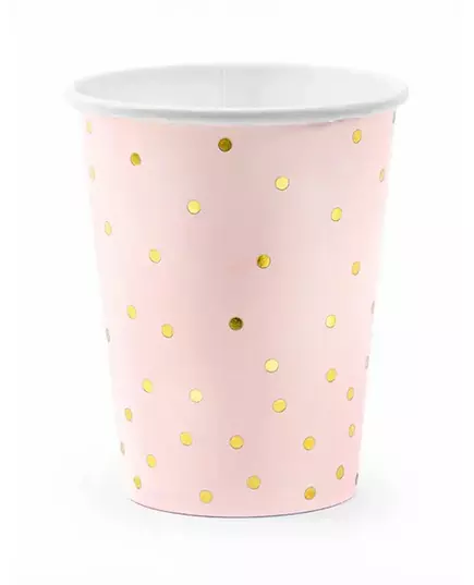 Světle růžové a zlaté kelímky s puntíky z kartonu 260 ml