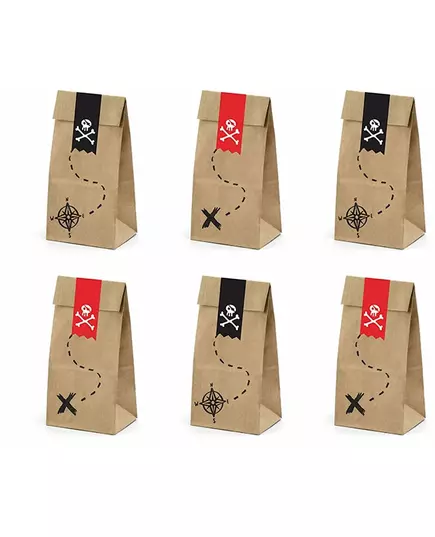 6 kraftových dárkových taštiček Pirate Party 8 × 18 × 6 cm