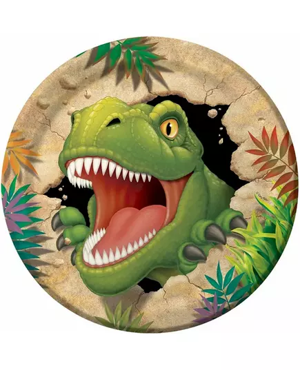 8 papírových talířů Dinosaur Birthday 23 cm