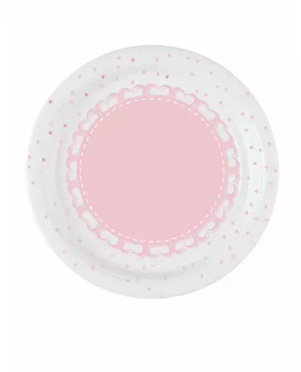 8 růžových srdcových talířů 18 cm