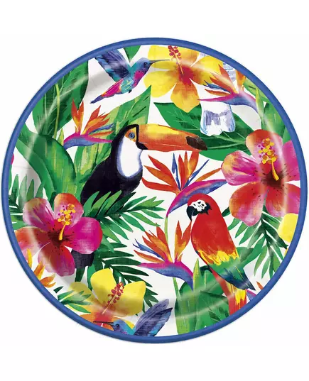 8 papírových talířů Palm Tropical Luau 23 cm