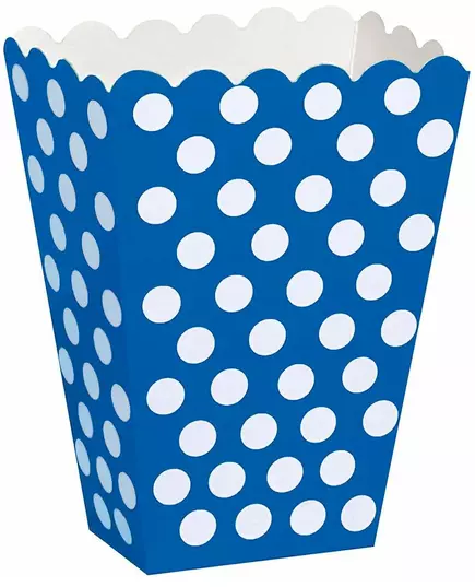 Modré krabičky na popcorn s bílými puntíky