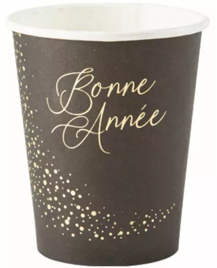 8 kelímků Happy New Year černé a zlaté 255 ml