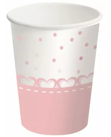 8 růžových srdcových kelímků 250 ml