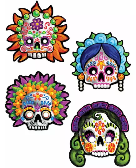 4 dekorativní masky Day of the Dead 30 cm