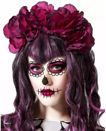 Dámská čelenka Day of the Dead – velký růžový květ