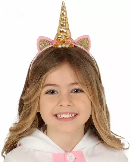 Zlatá a růžová čelenka jednorožce pro děti