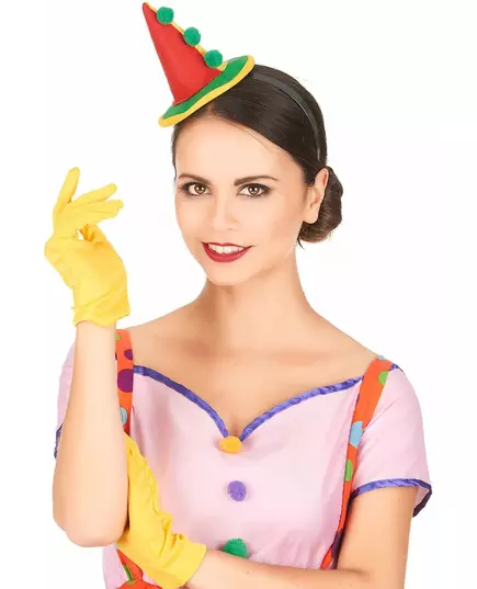 Čelenka s mini špičatým klaunským kloboučkem pro dospělé