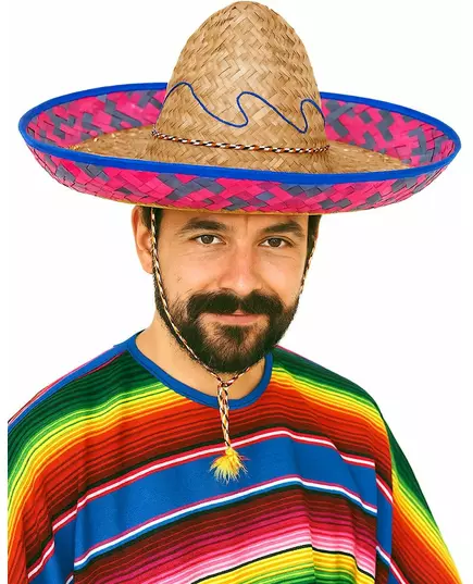 Mexické sombrero s růžovo-modrým lemem pro dospělé