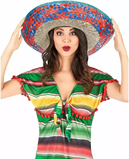 Mexické sombrero s červeným a modrým lemem pro dospělé