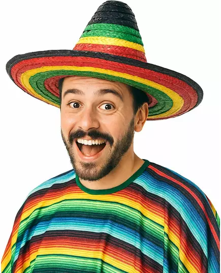 Vícebarevné mexické sombrero s černým lemem a špičkou pro dospělé