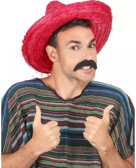 Červené sombrero s lemem z bambulí pro dospělé