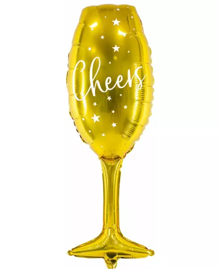 Fóliový balónek „Cheers“ sklenka zlatá 28 x 80 cm