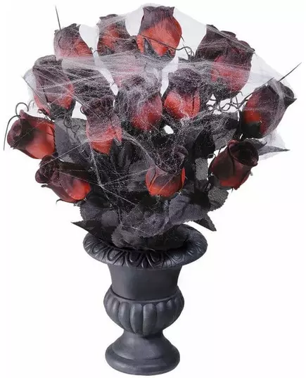 Kytice červených růží s pavučinou 35 cm Halloween