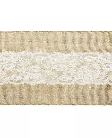 Jutový běhoun na stůl s krajkou uprostřed 28 cm × 2,75 m