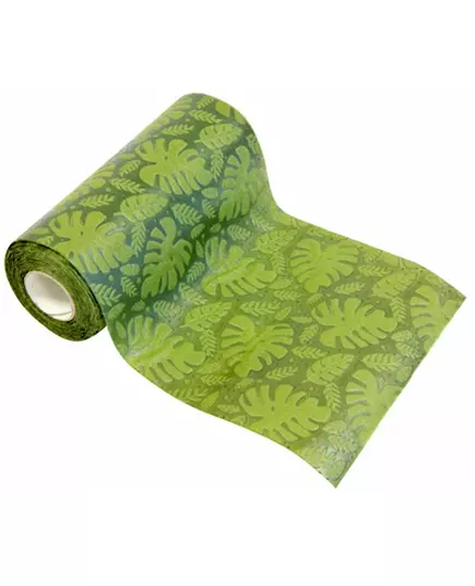 Netkaný běhoun na stůl se zeleným tropickým listem (reliéf) 15 cm × 5 m