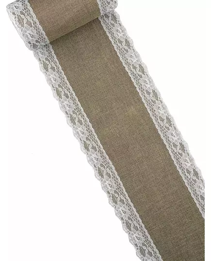 Jutový a krajkový běhoun na stůl 15 cm x 5 m