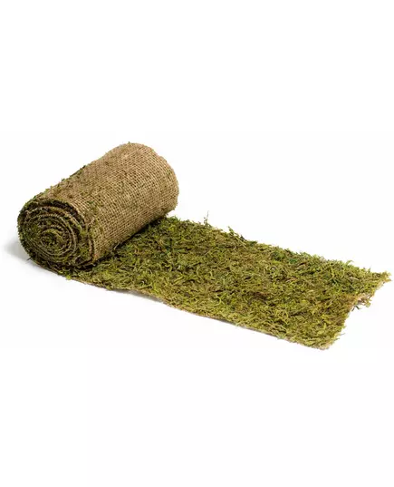 Běhoun na stůl z bílé látky a mechu (rostliny) 20 cm x 2 m