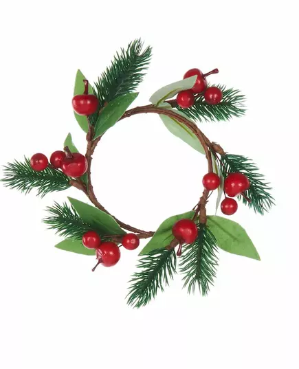Vánoční věnec s jedlovím a červenými bobulemi 18 cm
