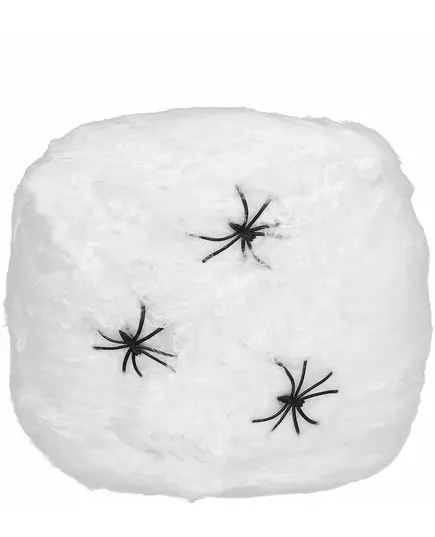 Bílá pavučina s pavouky – dekorace 20g Halloween