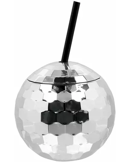 Stříbrný kelímek disco koule se brčkem 650 ml
