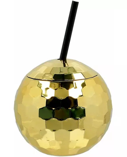 Zlatý kelímek disco koule se brčkem 650 ml